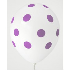 White - Lavender Polkadots Printed Balloons